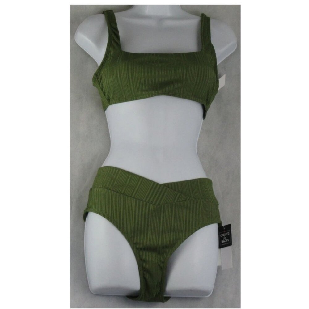 NWT Salt + Cove Juniors 2-Piece Square-Neck Bikini Swimsuit Set, Dark Green